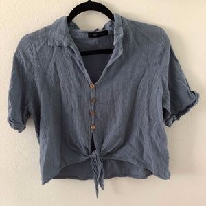 Blue button up crop top